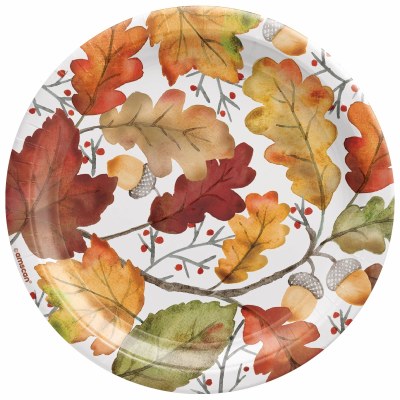 Pack of 8 7" Round Fall Leaves Paper Plate Fall and Thanksgiving