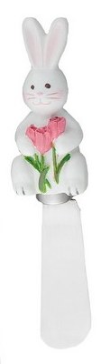 5" Bunny Holding Pink Flowers Spreader