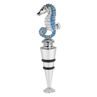 4.5" Silver and Blue Seahorse Bottle Stopper