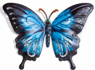 7.8" x 10.4" Blue and Black Metal Butterfly Wall Art Plaque