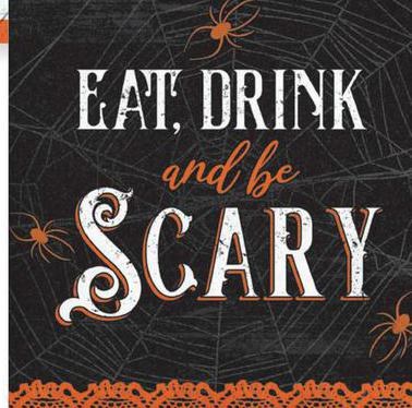 5" Square "Eat, Drink, and Be Scary" Beverage Napkin Halloween Decoration