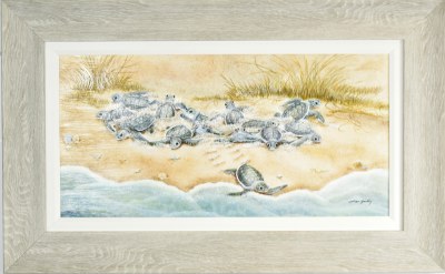 21" x 34" Gray Baby Turtles Gel Textured Print in a Gray Frame