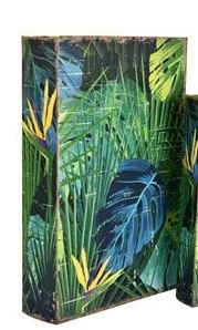 13" x 9" Blue and Green Tropical Leaves Book Box