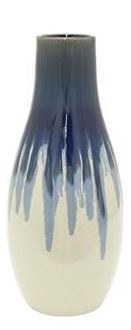 15" Blue Drip on White Vase