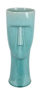 16" Aqua Ceramic Face Vase