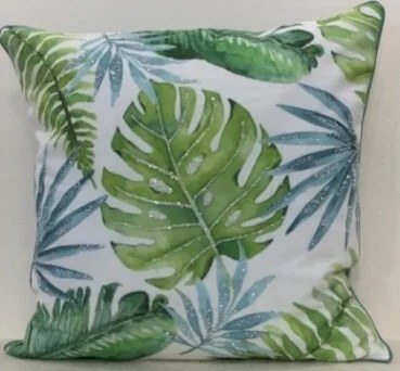 20" Square Blue Green Tropical Leaves Pillow