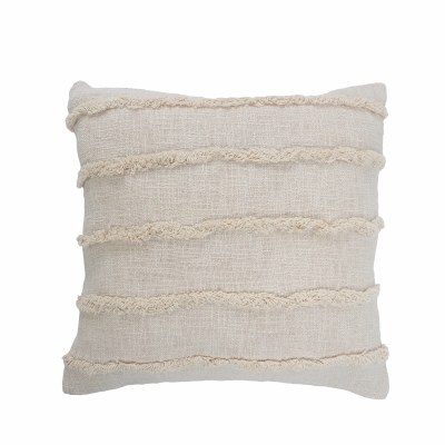 20" Square Natural Fringe Striped Pillow