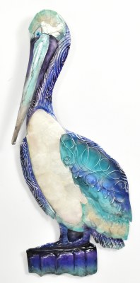 Blue and White Capiz Pelican Wall Plaque