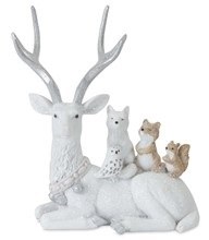 7" White Deer Laying With Forest Animals