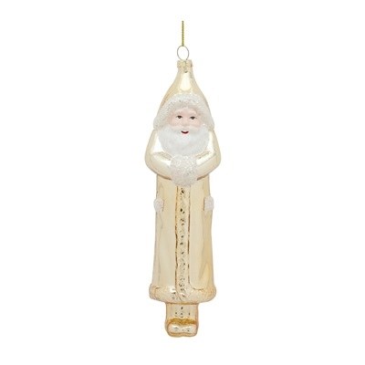 9" Gold Santa Ornament With Hands in Front
