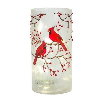 8" Glass Cardinal Hurricane