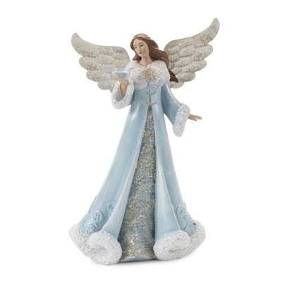 10" Blue Resin Angel Holding a Bird