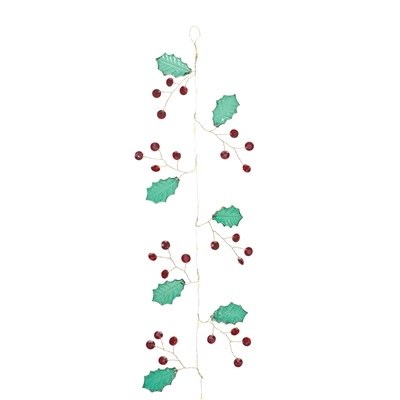 65" LED Red and Green Holly and Beads Garland