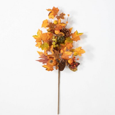 28" Faux Pumpkin and Berry Leaf Spray Fall and Thanksgiving Decoration