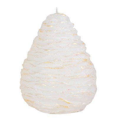 4" White and Gold Textured Pear Shape Candle