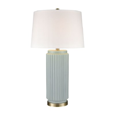 30" Light Blue Ribbed Column Cermaic Table Lamp