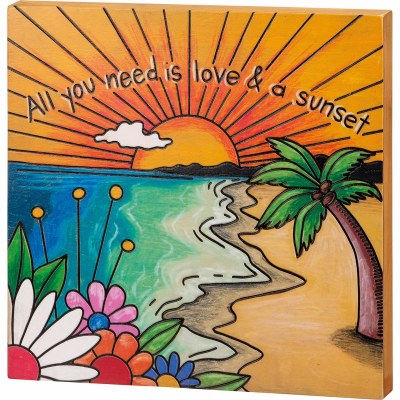 16" Sq Love and Sunset Wood Plaque