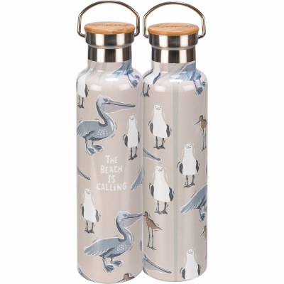 25 oz Stainless Steel "The Beach is Calling" Birds Water Bottle
