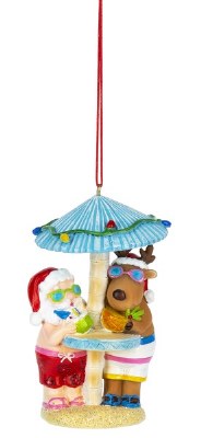 3" Reindeer With Beach Santa Under an Umbrella Ornament