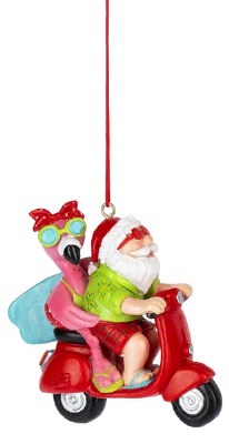 3" Flamingo With Beach Santa Riding a Motorcycle Ornament