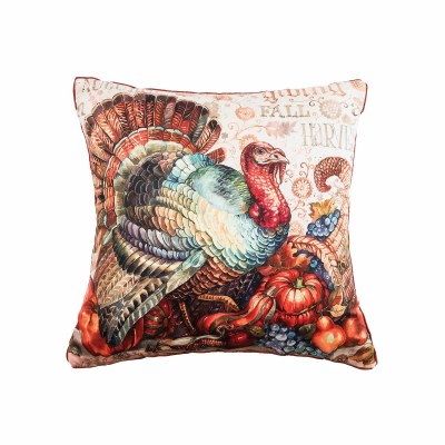 18" Sq Turkey Decorative PIllow Fall and Thanksgiving Decoration