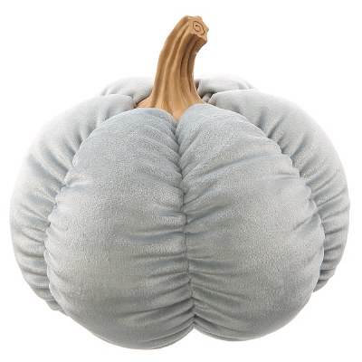 7" Gray and Blue Fabric Pumpkin Fall and Thanksgiving Decoration