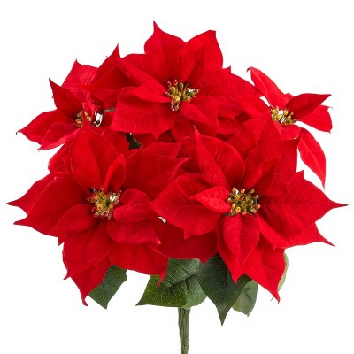 15" Faux Red Poinsettia Bush