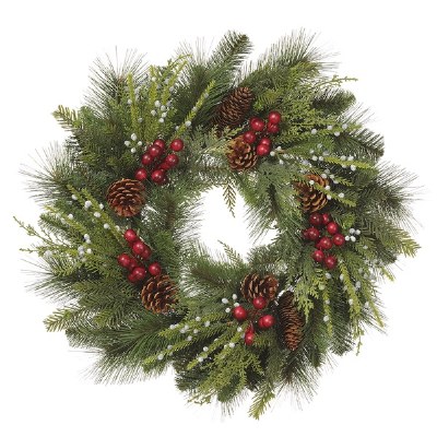24" Faux Red Berry and Pine Wreath