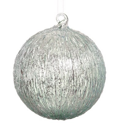 4" Silver Textured Glass Ball Ornament