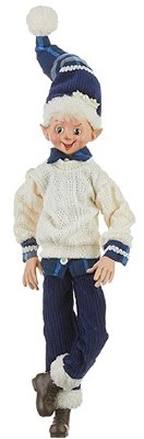 16" Blue and White Elf Wearing a Sweater