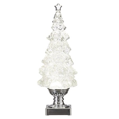 14" LED Clear and Silver Glitter Water Tree on a Silver Stand