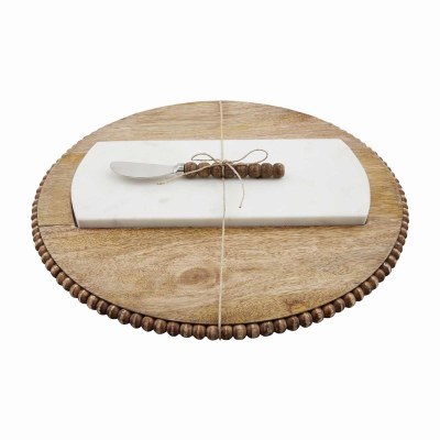 16" Round Beaded Board With a Marble Inset and a Spreader by Mud Pie