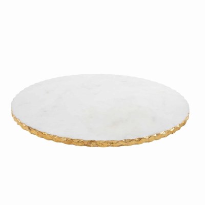 16" White Marble With a Gold Edge Lazy Susan by Mud Pie