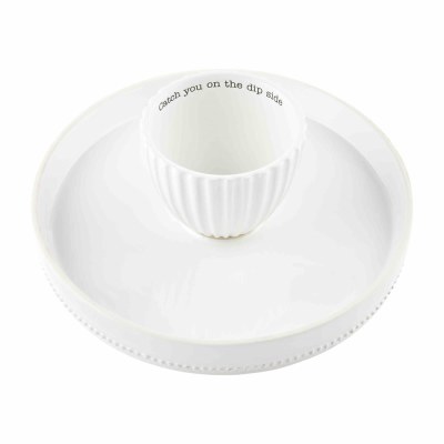 11" Round White Chip and Dip Bowl on a Pedestal by Mud Pie