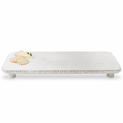 8" x 22" Distressed White Beaded Rim Footed Board by Mud Pie