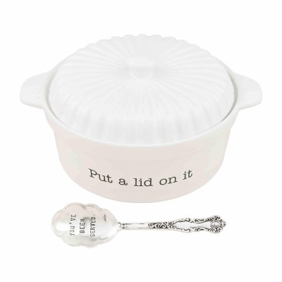 7" Round White Dish With a Lid and Spoon by Mud Pie