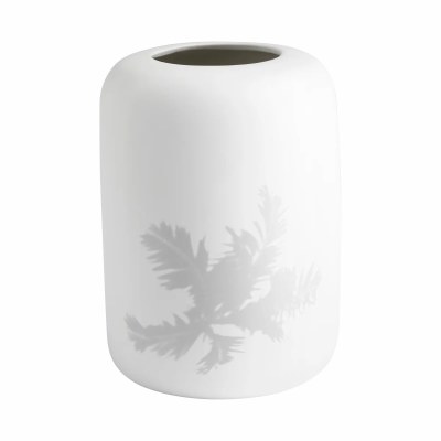 8" White Palm Leaf Ceramic Vase