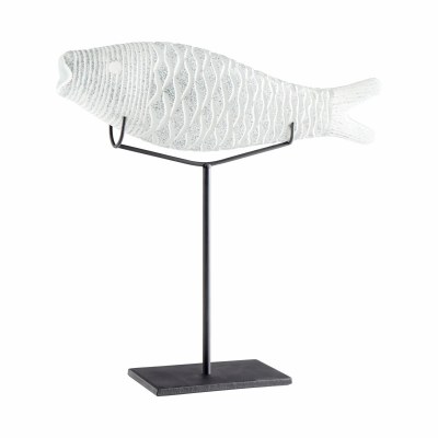 20" Clear and Frost Glass Fish on a Stand