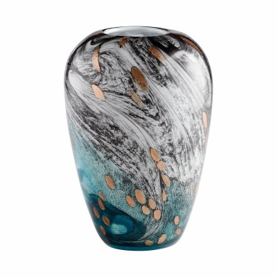 11" White, Black, and Blue Glass Vase