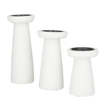 Set of Three White Wood Candleholders