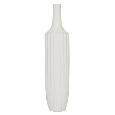 23" White Ceramic Ribbed Vase
