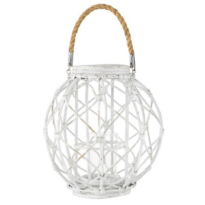 15" White Woven Rattan Lantern