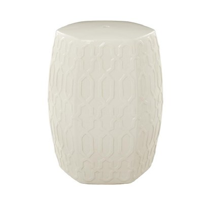 19" White Hexagon Ceramic Stool