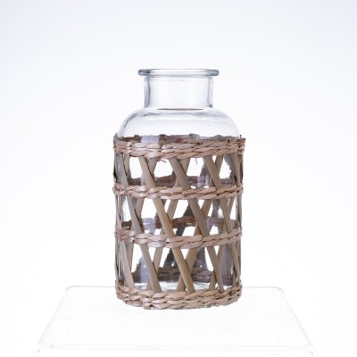 8" Clear Glass Vase With Rattan