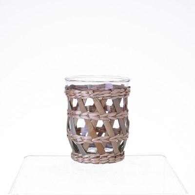 4.5" Clear Glass Vase With Rattan