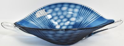 18" Blue Oval Glass Dish Vase