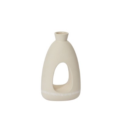 8" Cream Ceramic Vase With a Hole
