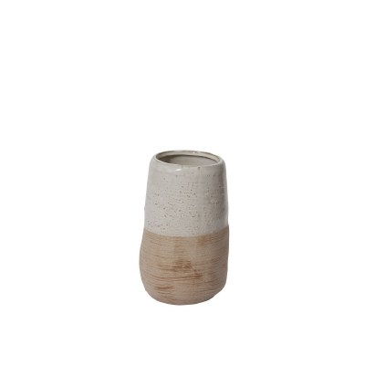 9" Cream and Tan Ceramic Vase