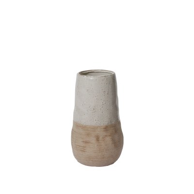 11" Cream and Tan Ceramic Vase