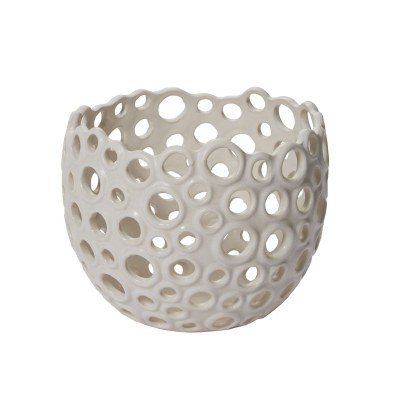8" Round White Openwork Ceramic Pot